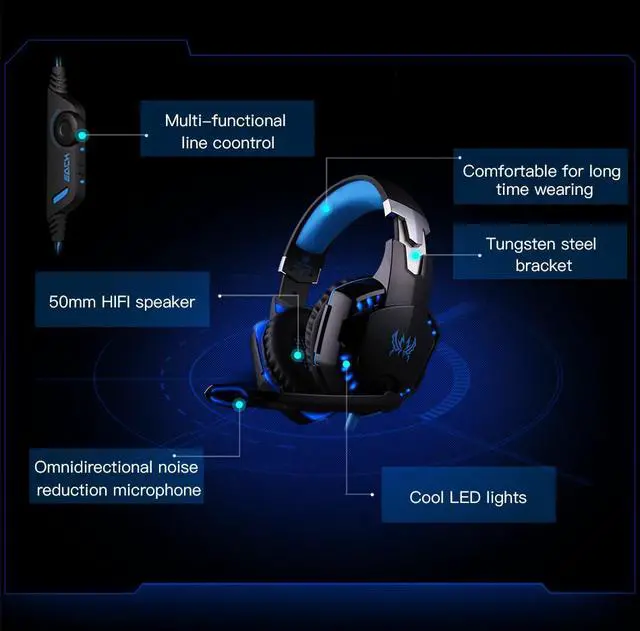 Alt view image 7 of 7 - KOTION EACH Gaming Headphone Noise Cancelling Bass Stereo Gamer Headset With Microphone Headphones Mic LED Light For PC Computer