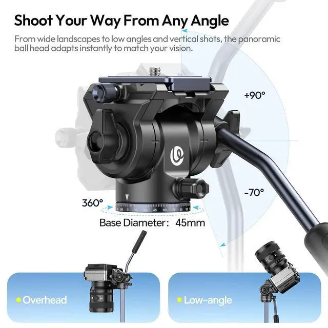 Alt view image 4 of 7 - DeuninkerOmbra Xiang Camera Video Tripod w Fluid Head, 61.5" Travel Tripod w 360° Rotated Arca Quick Release Plate, Portable Stand for Phone Camera Vlogging Video Shooting with Carry Bag Phone Clamp