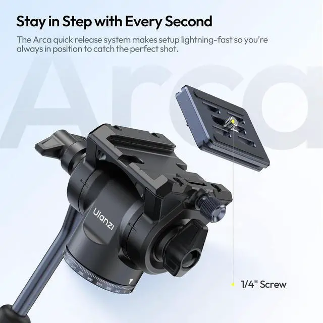 Alt view image 5 of 7 - DeuninkerOmbra Xiang Camera Video Tripod w Fluid Head, 61.5" Travel Tripod w 360° Rotated Arca Quick Release Plate, Portable Stand for Phone Camera Vlogging Video Shooting with Carry Bag Phone Clamp