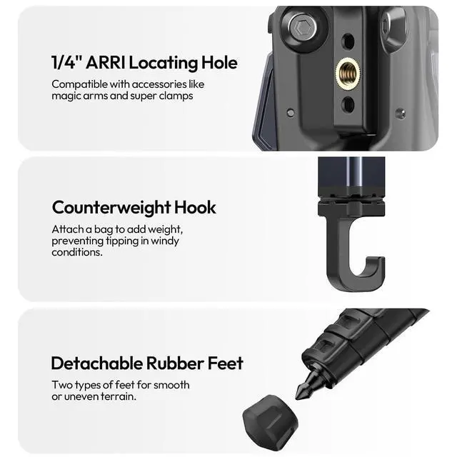 Alt view image 7 of 7 - DeuninkerOmbra Xiang Camera Video Tripod w Fluid Head, 61.5" Travel Tripod w 360° Rotated Arca Quick Release Plate, Portable Stand for Phone Camera Vlogging Video Shooting with Carry Bag Phone Clamp