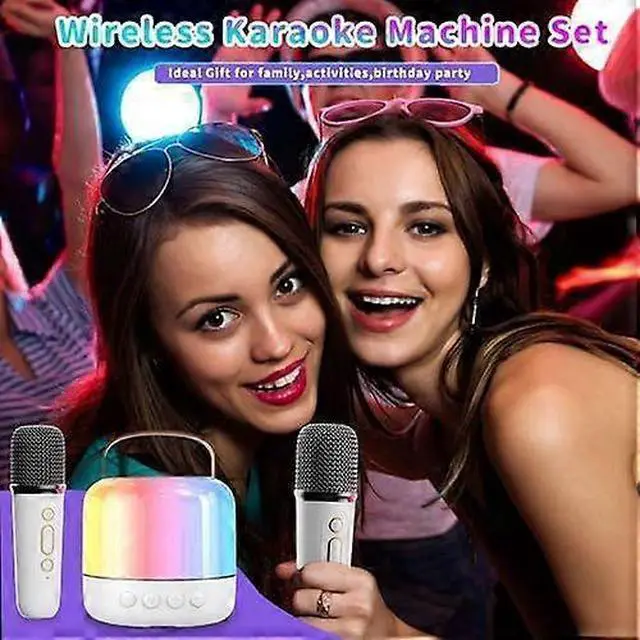 Alt view image 2 of 5 - Ecocleanpath Portable Karaoke Machine with 2 Wireless Mics, Bluetooth Speaker & LED Lights - White
