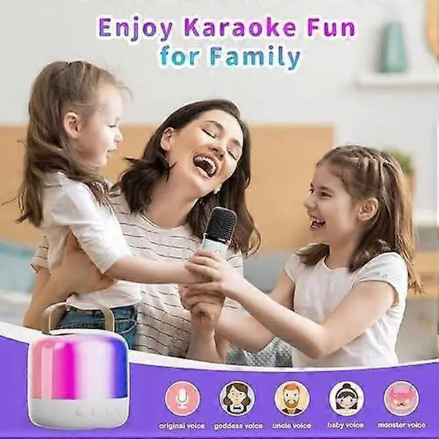 Alt view image 5 of 5 - Ecocleanpath Portable Karaoke Machine with 2 Wireless Mics, Bluetooth Speaker & LED Lights - White