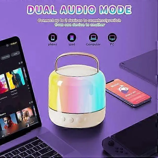 Alt view image 4 of 5 - Ecocleanpath Portable Karaoke Machine with 2 Wireless Mics, Bluetooth Speaker & LED Lights - White