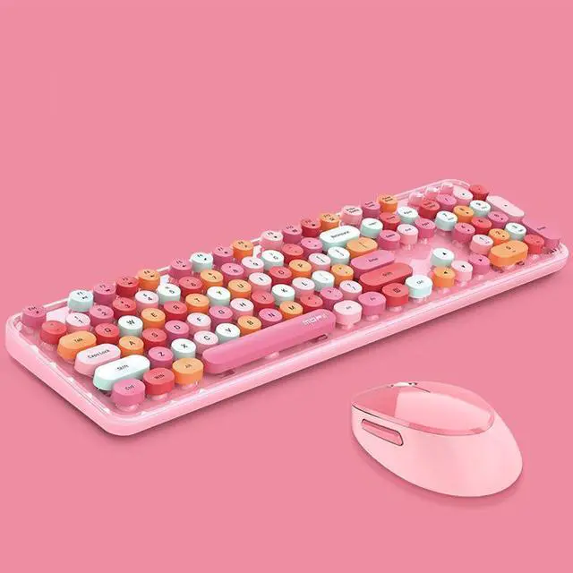 Main image of Mofii Sweet Wireless Keyboard And Mouse Set Girls Punk Keyboard Office Set, Colour: Pink Mixed