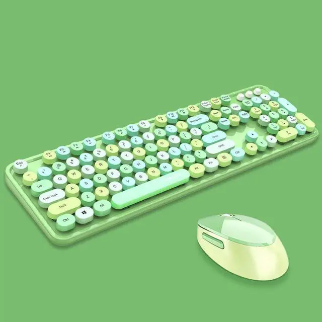 Main image of Mofii Sweet Wireless Keyboard And Mouse Set Girls Punk Keyboard Office Set, Colour: Green Mixed