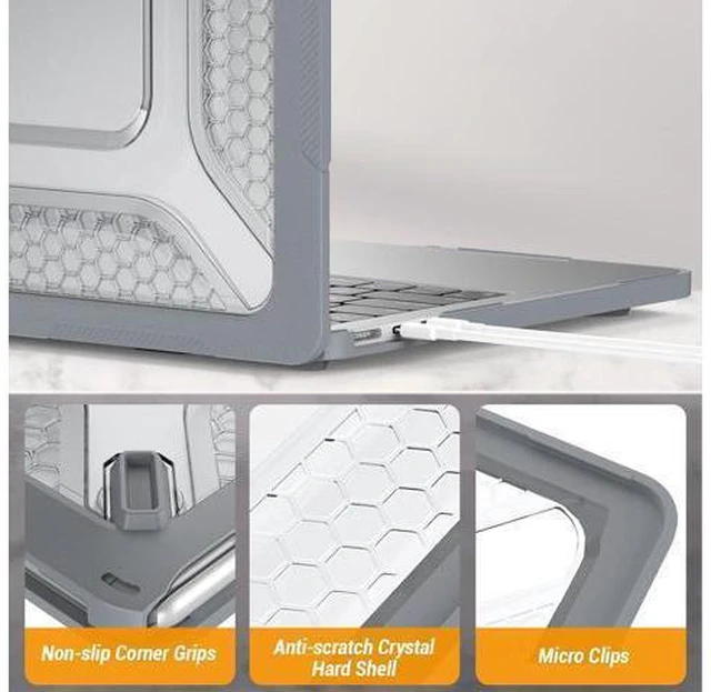 Alt view image 7 of 7 - Deuninker Case for MacBook Air 13.6 inch, Shock-Absorbing Protection with Folding Stand &Mouse Pad Case for MacBook Air 13.6 inch, Gray