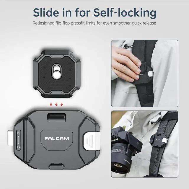 Alt view image 3 of 7 - Deuninker F38 Camera Backpack Strap Clip Quick Release Kit for Backpack Straps V2, QR Plate Camera Tripod Mount