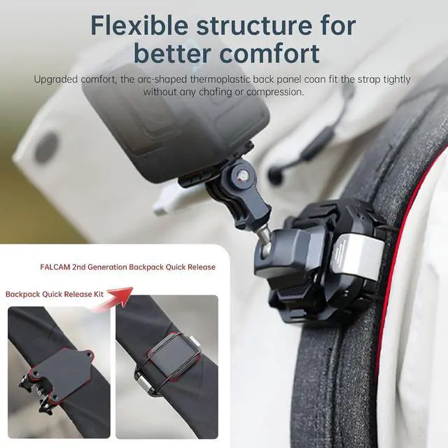 Alt view image 4 of 7 - Deuninker F38 Camera Backpack Strap Clip Quick Release Kit for Backpack Straps V2, QR Plate Camera Tripod Mount