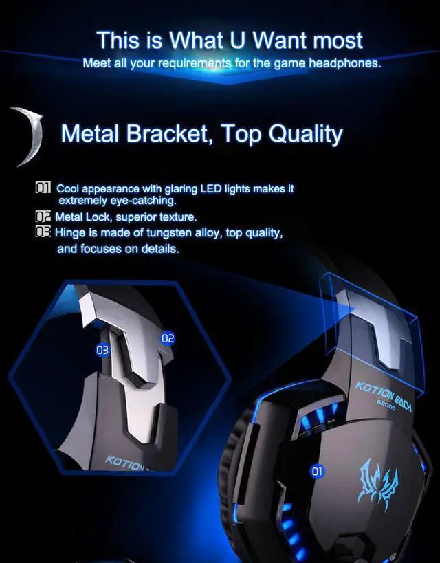 Alt view image 6 of 7 - KOTION EACH G2000 USB Stereo Gaming Headset with Microphone Volume Control LED Light for PC Game