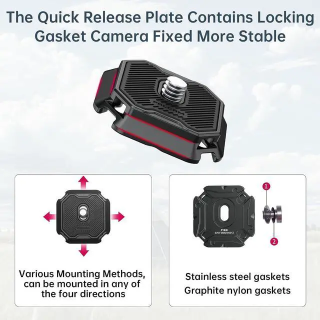Alt view image 7 of 7 - Deuninker F38 Camera Backpack Strap Clip Quick Release Kit for Backpack Straps V2, QR Plate Camera Tripod Mount