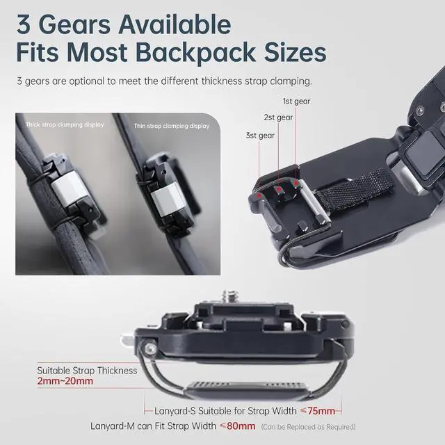 Alt view image 2 of 7 - Deuninker F38 Camera Backpack Strap Clip Quick Release Kit for Backpack Straps V2, QR Plate Camera Tripod Mount