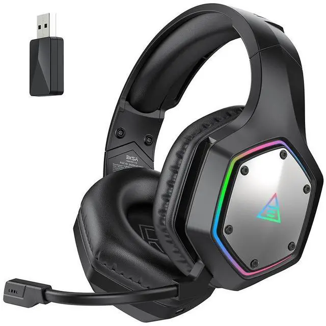 Alt view image 8 of 14 - EKSA Wireless Gaming Headset, 2.4GHz USB Gaming Headphones with Microphone for PC, PS5, PS4, Nintendo Switch, 7.1 Surround Sound Gaming Headset, RGB Light, Ergonomic Design, 3.5mm Wired for Xbox Serie