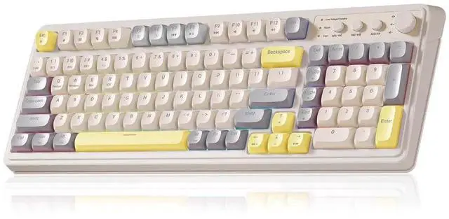 Main image of AULA S99 Gaming Keyboard, Ergonomic Computer Keyboards, Wireless Creamy Keyboard Full Size Cute Backlit Media Knob Programmable Tri-Mode Bluetooth/2.4GHz/USB-C Keyboard for PC Gamer - Grey & Yellow