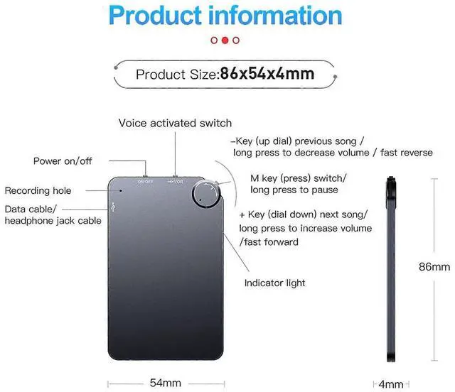 Alt view image 2 of 5 - Deuninker 64GB Digital Voice Recorder with Noise Reduction & Voice Activation for Meetings & Interviews (Black)