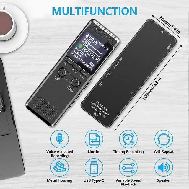 Alt view image 5 of 5 - Deuninker Vivaniir 64GB Voice Activated Recorder with 80H Battery, Playback & Noise Reduction for Lectures/Meetings - Black