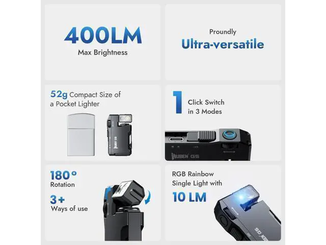 Alt view image 2 of 7 - G5 Rechargeable EDC Flashlight, 400 Lumens Dual Light Sources Mini Flashlight with RGB Light, Portable Flat Pocket Flashlights, Magnetic Keychain Flashlight for Outdoor Home Emergencies (Black)