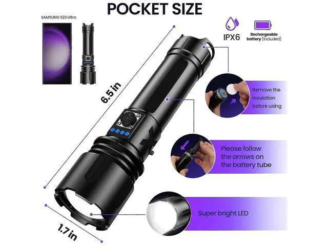 Alt view image 2 of 5 - Ecocleanpath 1500 Lumen Rechargeable Tactical Flashlight, XHP70.2 LED, Magnetic Wristband, IPX6 Waterproof for Camping & Emergencies