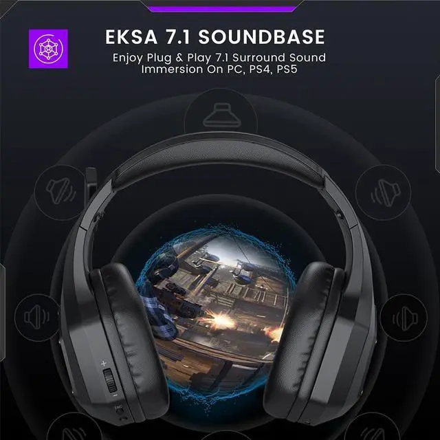 Alt view image 10 of 14 - EKSA Wireless Gaming Headset, 2.4GHz USB Gaming Headphones with Microphone for PC, PS5, PS4, Nintendo Switch, 7.1 Surround Sound Gaming Headset, RGB Light, Ergonomic Design, 3.5mm Wired for Xbox Serie