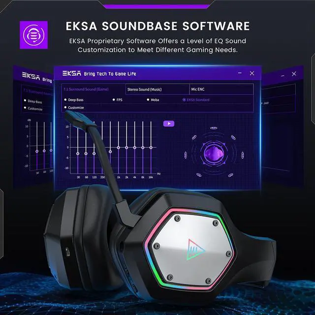 Alt view image 11 of 14 - EKSA Wireless Gaming Headset, 2.4GHz USB Gaming Headphones with Microphone for PC, PS5, PS4, Nintendo Switch, 7.1 Surround Sound Gaming Headset, RGB Light, Ergonomic Design, 3.5mm Wired for Xbox Serie