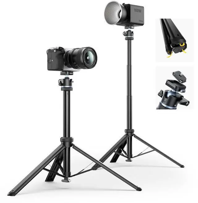 Main image of Deuninker MT93 Universal 1/4" Light Stand Camera Tripod w Auto-Open w UKA Quick-Release, 63" Portable Adjustable Ball Head Tripod for Cameras/Video Light/Phone/Outdoor Photo, Up Load 6.61lb, w Bag
