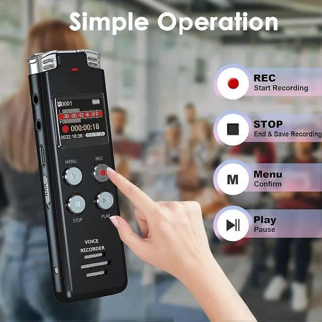 Alt view image 3 of 5 - Deuninker 64GB Digital Voice Recorder with Voice Activation - Noise Cancelling Mic for Lectures & Meetings