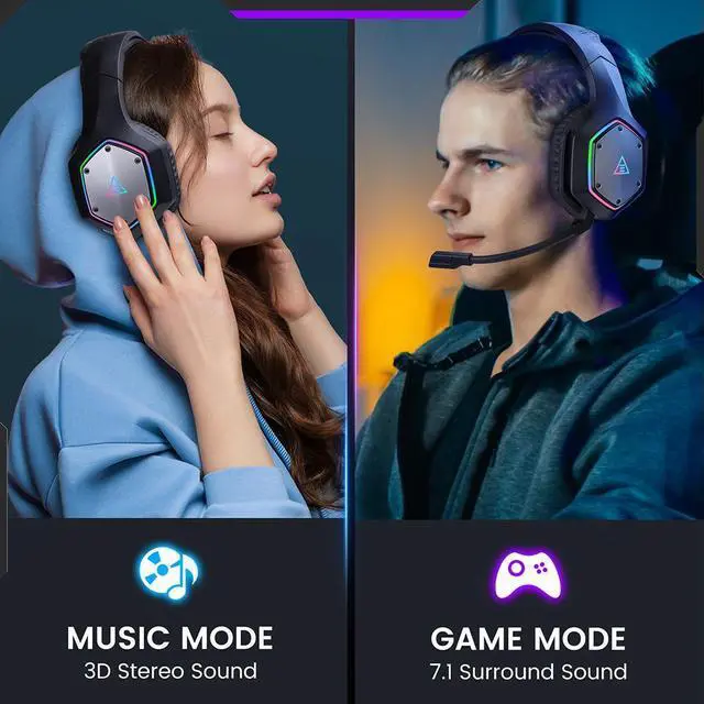 Alt view image 13 of 14 - EKSA Wireless Gaming Headset, 2.4GHz USB Gaming Headphones with Microphone for PC, PS5, PS4, Nintendo Switch, 7.1 Surround Sound Gaming Headset, RGB Light, Ergonomic Design, 3.5mm Wired for Xbox Serie