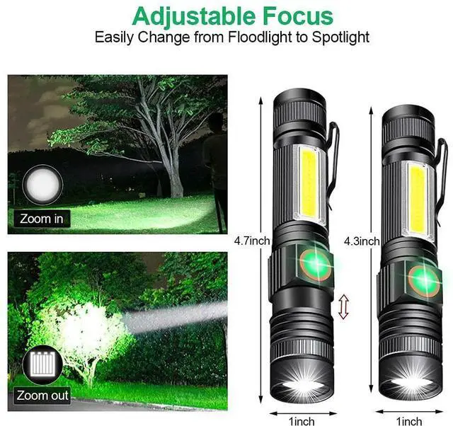 Alt view image 3 of 7 - LED Rechargeable Flashlight Super Bright USB Rechargeable Flashlight Magnetic Flashlight with COB Flashlight Water Resistant Zoomable LED Tactical Flashlight for Camping