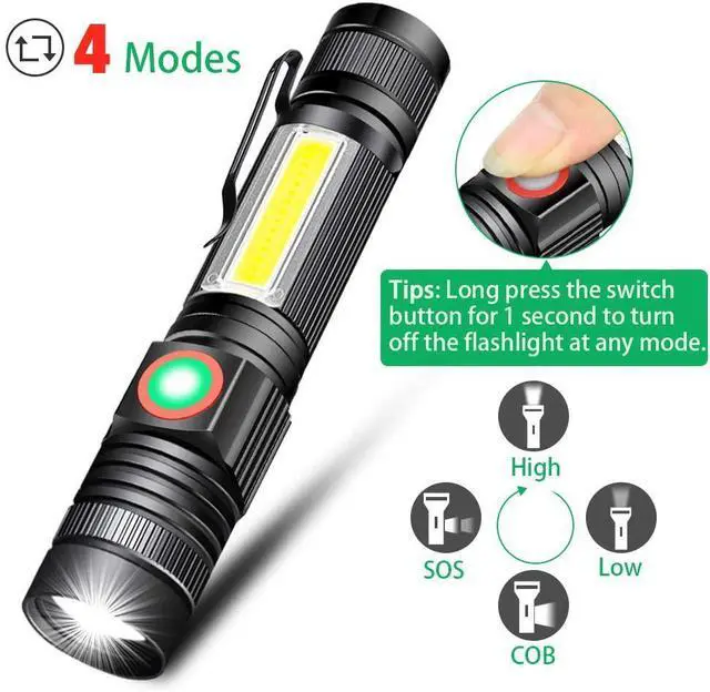 Alt view image 4 of 7 - LED Rechargeable Flashlight Super Bright USB Rechargeable Flashlight Magnetic Flashlight with COB Flashlight Water Resistant Zoomable LED Tactical Flashlight for Camping