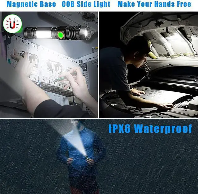 Alt view image 5 of 7 - LED Rechargeable Flashlight Super Bright USB Rechargeable Flashlight Magnetic Flashlight with COB Flashlight Water Resistant Zoomable LED Tactical Flashlight for Camping