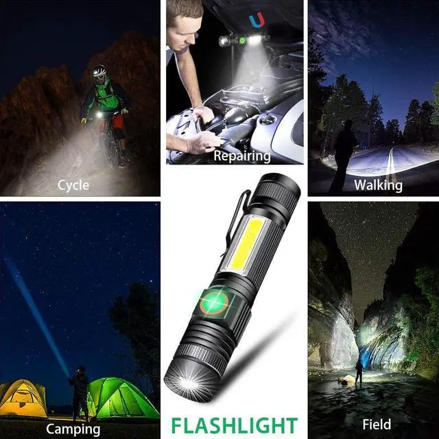 Alt view image 7 of 7 - LED Rechargeable Flashlight Super Bright USB Rechargeable Flashlight Magnetic Flashlight with COB Flashlight Water Resistant Zoomable LED Tactical Flashlight for Camping