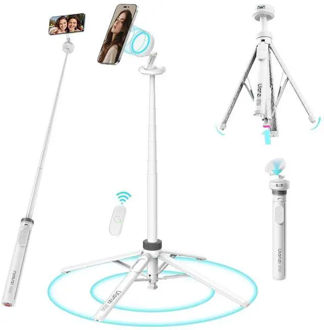 Main image of Deuninker MT85 Magnetic Phone Tripod for iPhone 60" Extendable & Automatic Selfie Stick with Remote, Portable iPhone Tripod Stand for Video Recording, Live Stream, Vlog, White
