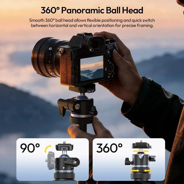 Alt view image 7 of 7 - Deuninker MT93 Universal 1/4" Light Stand Camera Tripod w Auto-Open w UKA Quick-Release, 63" Portable Adjustable Ball Head Tripod for Cameras/Video Light/Phone/Outdoor Photo, Up Load 6.61lb, w Bag