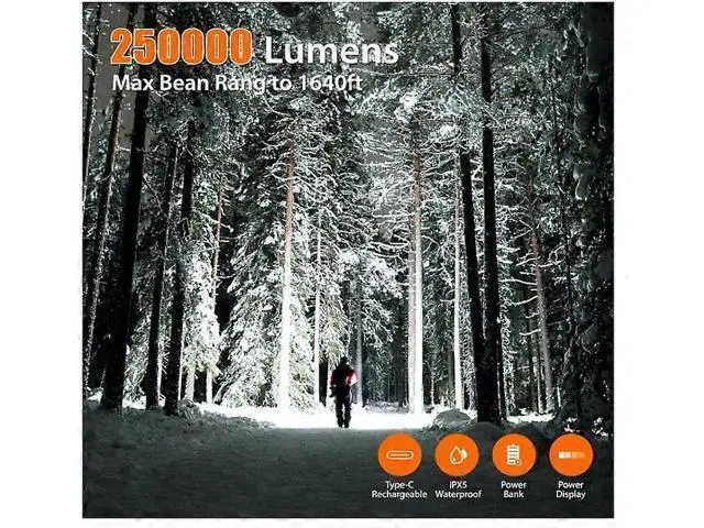 Alt view image 2 of 5 - Ecocleanpath 250,000 Lumens Super Bright Tactical Flashlight, Rechargeable Zoomable LED Light for Camping & Emergencies