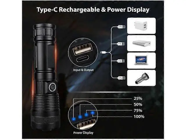Alt view image 4 of 5 - Ecocleanpath 250,000 Lumens Super Bright Tactical Flashlight, Rechargeable Zoomable LED Light for Camping & Emergencies