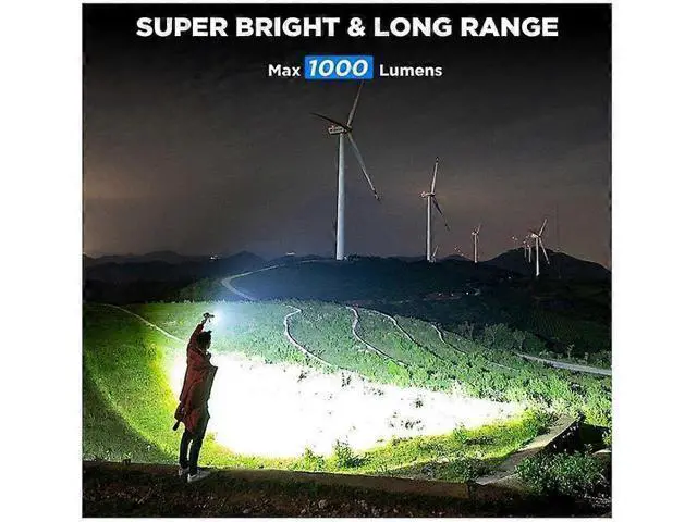 Alt view image 2 of 5 - Ecocleanpath 1000 Lumen Rechargeable LED Flashlight, 7 Modes USB Fast Charging, Waterproof Aluminum Flashlight (Black)