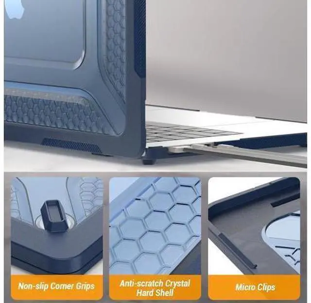 Alt view image 7 of 7 - Deuninker Case for MacBook Air 15 inch, Shock-Absorbing Protection with Folding Stand &Mouse Pad Case for MacBook Air 15 inch, Blue