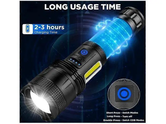 Alt view image 4 of 5 - Ecocleanpath 1000 Lumen Rechargeable LED Flashlight, 7 Modes USB Fast Charging, Waterproof Aluminum Flashlight (Black)