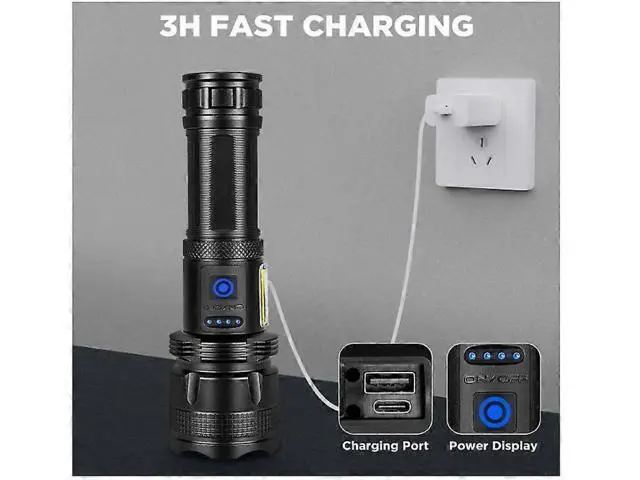 Alt view image 5 of 5 - Ecocleanpath 1000 Lumen Rechargeable LED Flashlight, 7 Modes USB Fast Charging, Waterproof Aluminum Flashlight (Black)