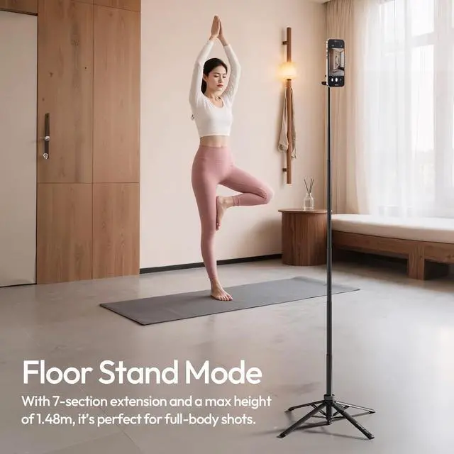 Alt view image 7 of 7 - Deuninker MT85 Magnetic Phone Tripod for iPhone 60" Extendable & Automatic Selfie Stick with Remote, Portable iPhone Tripod Stand for Video Recording, Live Stream, Vlog, White