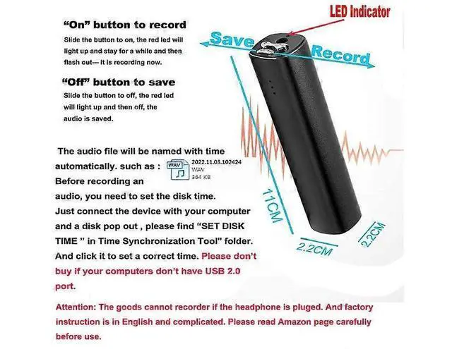 Alt view image 3 of 5 - Deuninker 16GB Magnetic Voice Recorder, 20-Day Battery Life, 450H Recording, Voice Activated, Black