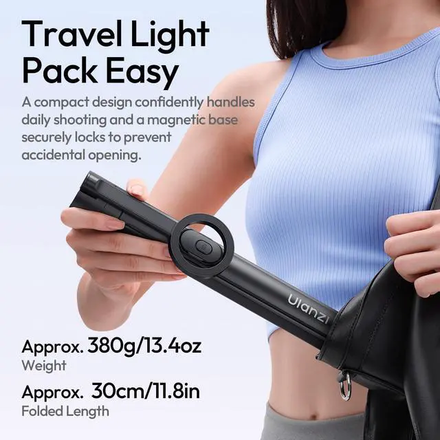 Alt view image 6 of 7 - Deuninker Magnetic Phone Tripod-71'' Auto Open Selfie Stick Features Lift to Fold, Extendable Selfie Stick w Remote Cell Phone Tripod Stand for Live Recording Vlog for iPhone 17 16 15 14 Series Black