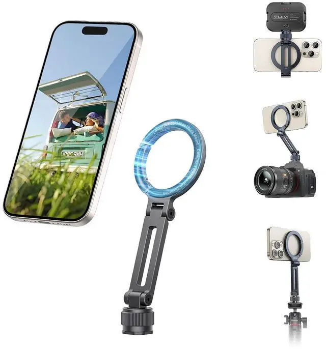 Main image of Deuninker Ungraded Magnetic Phone Tripod Mount for MagSafe, Aluminum Camera Phone Holder with 1/4" Screw & Cold Shoe,Carabiner Design, Compatible with iPhone 17/16/15/14/13/12 Series
