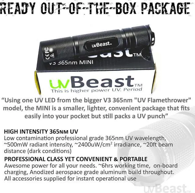 Alt view image 6 of 7 - New V3 365nm Mini - Black Light UV Flashlight High Definition Pure Ultraviolet - Professional Grade High Power Upgraded 5 Core UV LED USA Stock