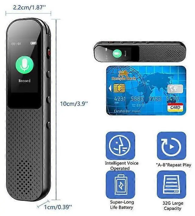 Alt view image 2 of 5 - Deuninker Digital Voice Recorder with MP3 Player, 64GB, HD Noise Reduction & Voice Activation (Black)