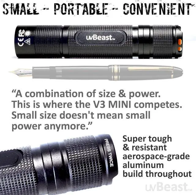 Alt view image 5 of 7 - New V3 365nm Mini - Black Light UV Flashlight High Definition Pure Ultraviolet - Professional Grade High Power Upgraded 5 Core UV LED USA Stock