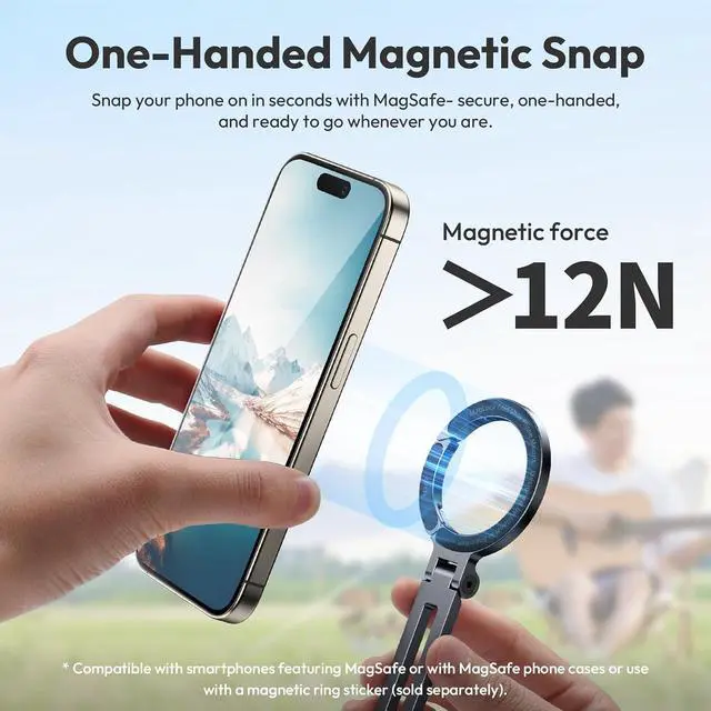 Alt view image 2 of 7 - Deuninker Ungraded Magnetic Phone Tripod Mount for MagSafe, Aluminum Camera Phone Holder with 1/4" Screw & Cold Shoe,Carabiner Design, Compatible with iPhone 17/16/15/14/13/12 Series