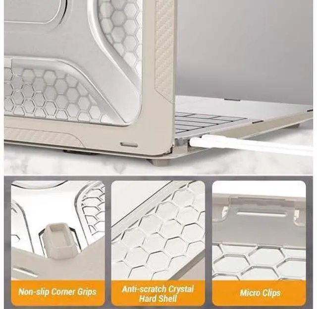 Alt view image 6 of 6 - Deuninker Case for MacBook Air 13 inch, Shock-Absorbing Protection with Folding Stand &Mouse Pad Case for MacBook Air 13 inch, Beige