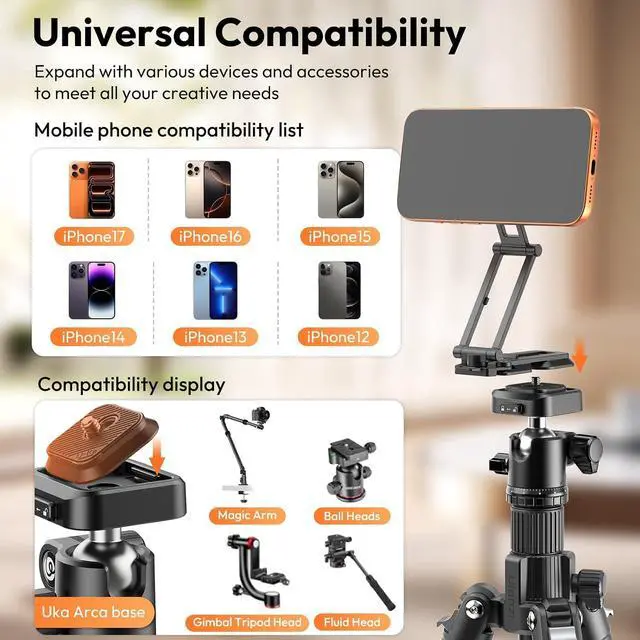 Alt view image 3 of 6 - Deuninker Camera Tripod with Magnetic Phone Stand Set, SK29 Folable Mini Tripod Mount for Magsafe Phone Tripod, TT35 Camera Tripod Free Angle for for Content Creators, Travel Vlog Essentials