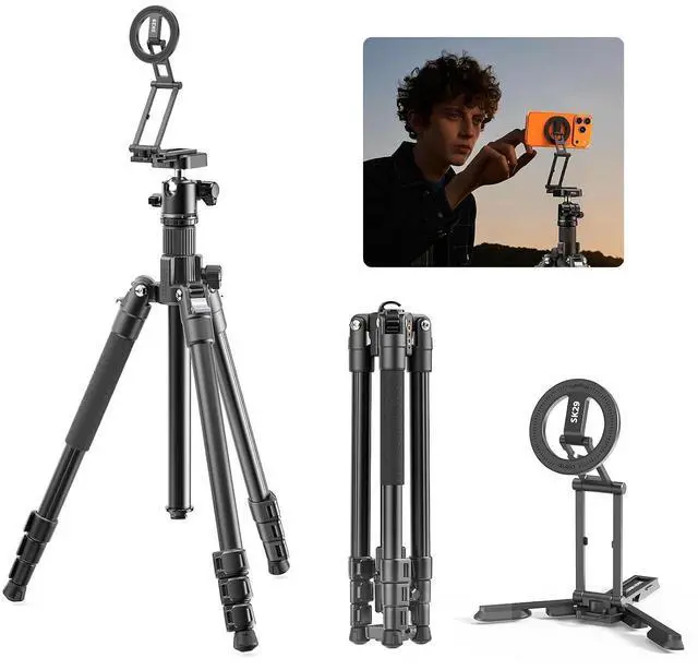 Main image of Deuninker Camera Tripod with Magnetic Phone Stand Set, SK29 Folable Mini Tripod Mount for Magsafe Phone Tripod, TT35 Camera Tripod Free Angle for for Content Creators, Travel Vlog Essentials