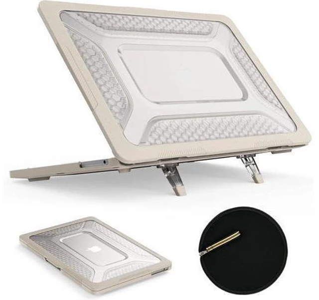 Main image of Deuninker Case for MacBook Air 13.6 inch, Shock-Absorbing Protection with Folding Stand &Mouse Pad Case for MacBook Air 13.6 inch, Beige